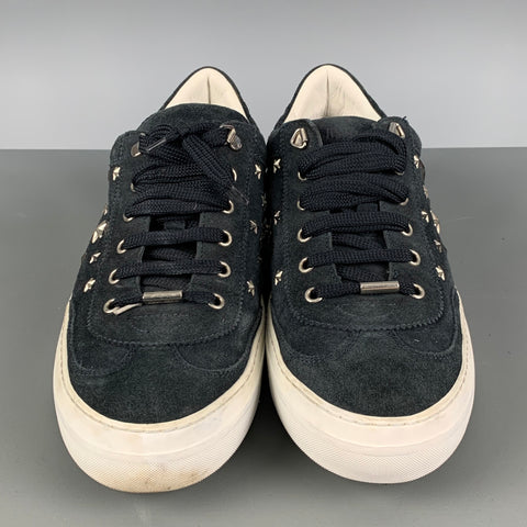 JIMMY CHOO Talla 10 Zapatillas de ante con tachuelas plateadas azul marino