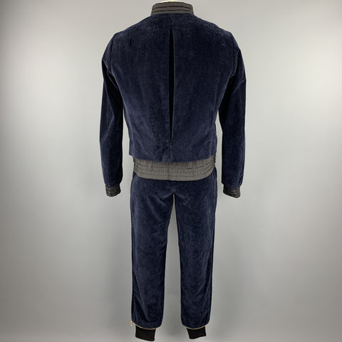 KOLOR Size L Navy Mixed Fabrics Velvet Zip Up Track Suit