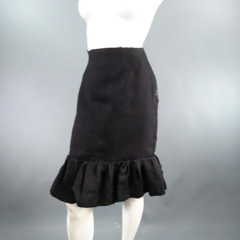 LANVIN Primavera 2006 US 6 Falda lápiz de seda negra con dobladillo con volantes