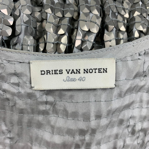 DRIES VAN NOTEN Size 8 Silver Silk Sequined Shift Dress