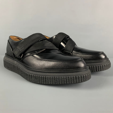 DUNHILL Size 9 Black Leather Creeper Lace Up Shoes