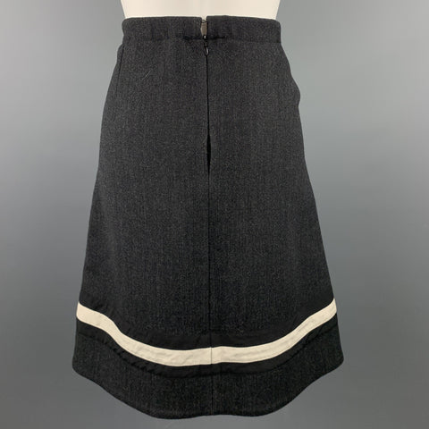 MARNI Size 6 Charcoal Stripe Wool Blend A-Line Skirt