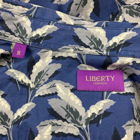 LIBERTY OF LONDON Size L Blue & Grey Print Cotton Button Down Short Sleeve Shirt