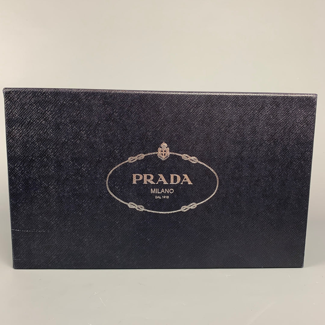 PRADA Size 7 Black Textured Leather Lace Up Shoes