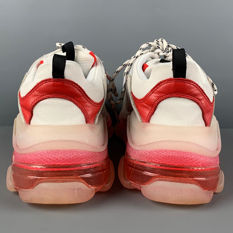 BALENCIAGA Size 12 White Red Mixed Materials Lace Up Triple S Sneakers