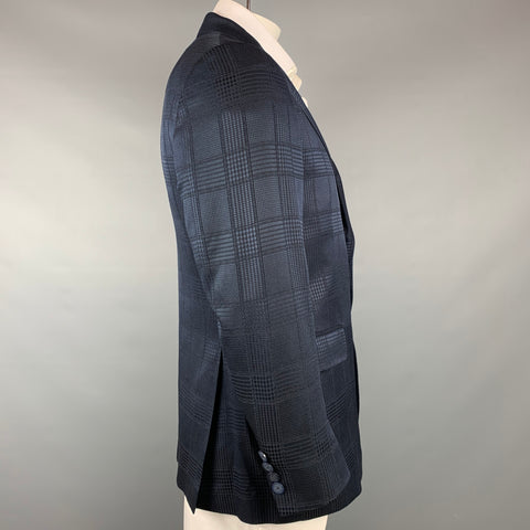 ETRO Size 44 Navy Plaid Wool / Silk Notch Lapel Sport Coat