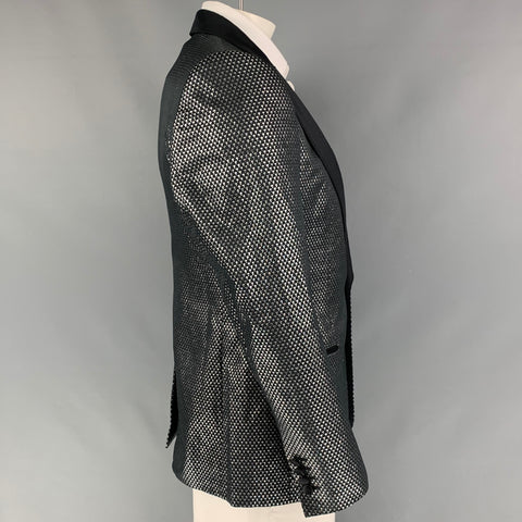 DOLCE & GABBANA Size 42 Black Silver Jacquard Polyester Blend Sport Coat