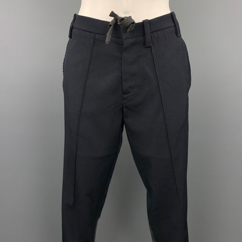 MARNI Size 2 Black Knitted Patch Virgin Wool Skinny Casual Pants