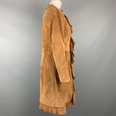 CHRISTIANE CELLE Size S Tan Suede Ruffled Coat