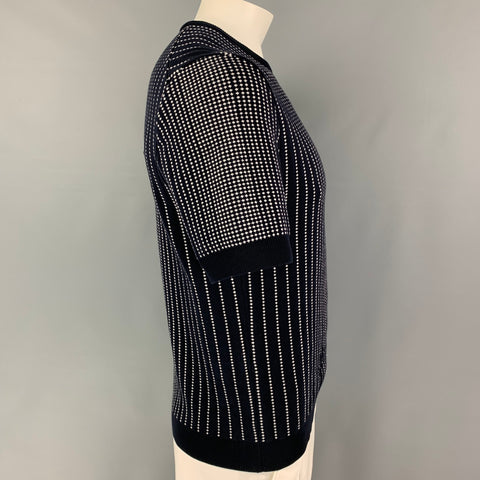 JIL SANDER Size M Navy White Knit Cotton Blend Short Sleeve Pullover