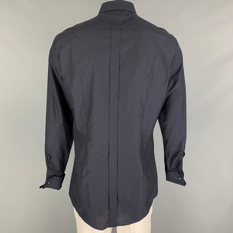 DOLCE & GABBANA Size XL Navy Rhombus Cotton Beaded Royal Bees Long Sleeve Shirt