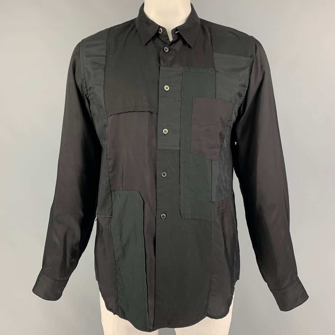 COMME des GARCONS BLACK Size XL Black Mixed Fabrics Cotton Cupro Long Sleeve Shirt