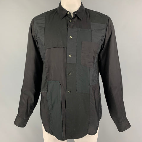COMME des GARCONS BLACK Talla XL Camisa Manga Larga Cupro Algodón Tejidos Mixtos Negro