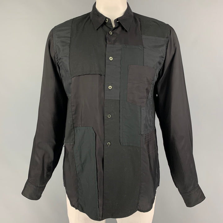 COMME des GARCONS BLACK Size XL Black Mixed Fabrics Cotton Cupro Long Sleeve Shirt