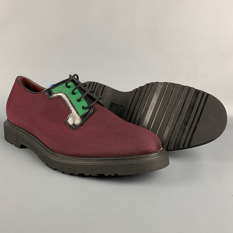 PAUL SMITH Size 9 Burgundy Textured Fabric Green Trim Lace Up Shoes