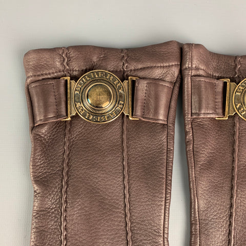 BURBERRY PRORSUM Size 8 Brown Leather Metal Deer Skin Metal Logo Gloves