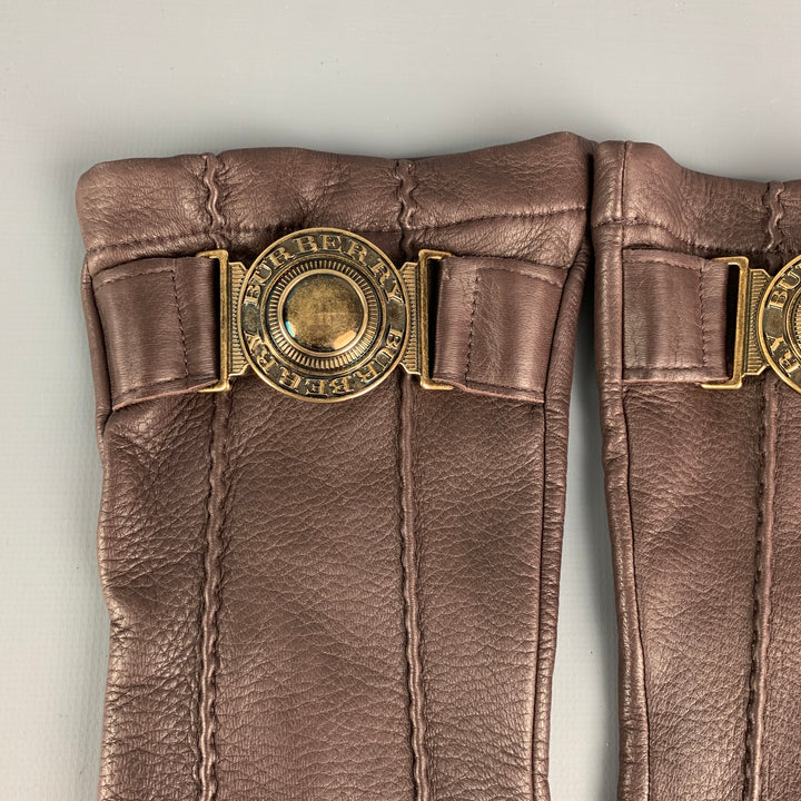 BURBERRY PRORSUM Size 8 Brown Leather Metal Deer Skin Metal Logo Gloves