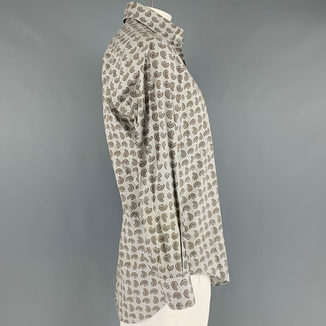 ETRO Size L Grey Brown Paisley Cotton Button Up Long Sleeve Shirt