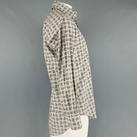 ETRO Size L Grey Brown Paisley Cotton Button Up Long Sleeve Shirt