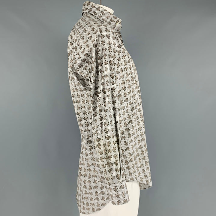 ETRO Size L Grey Brown Paisley Cotton Button Up Long Sleeve Shirt