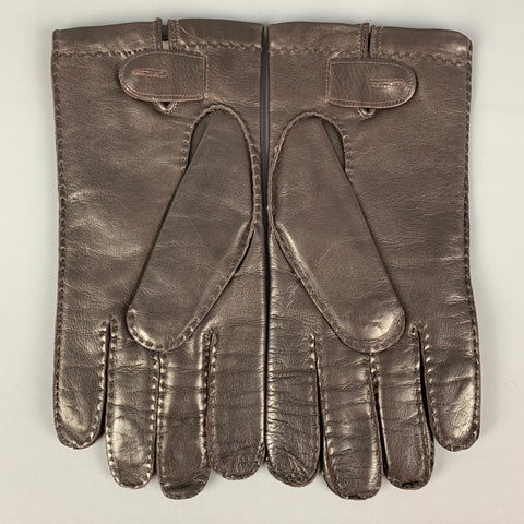CALVIN KLEIN Brown Leather Cashmere Gloves