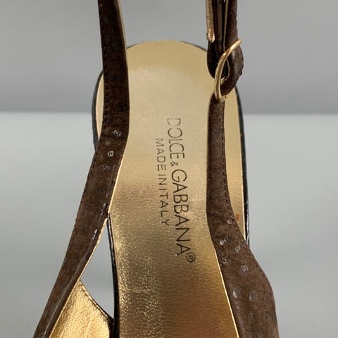 DOLCE & GABBANA Size 7 Brown Suede Slingback Bow Pumps
