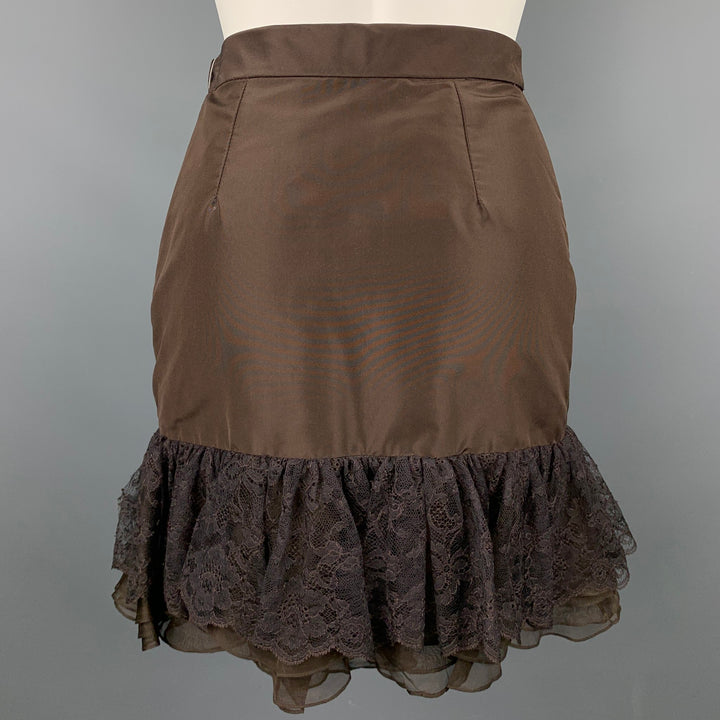 PETROU Falda con volantes de encaje de seda marrón talla 2