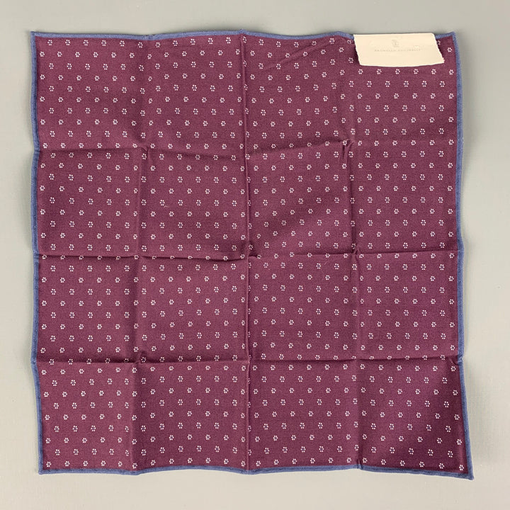 BRUNELLO CUCINELLI Eggplant Navy Floral Cotton Pocket Square