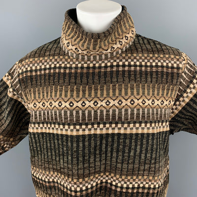 MONITALY Size M Brown & Olive Jacquard Funnel Collar Pullover