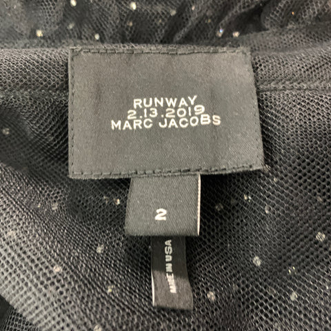 MARC JACOBS Size S Black Nylon Mesh Bow Blouse