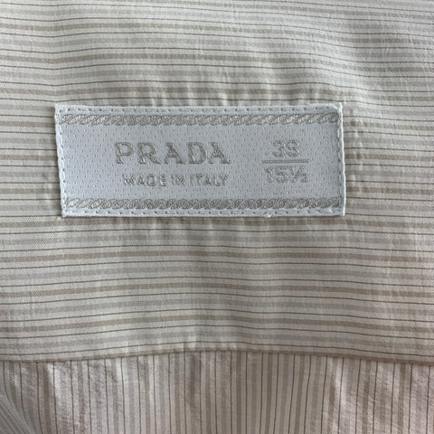 PRADA Talla S Camisa de manga larga con botones de seda a rayas beige