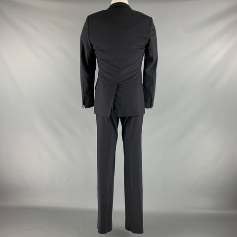 DIOR HOMME Size 38 Black Solid Wool Notch Lapel  Suit