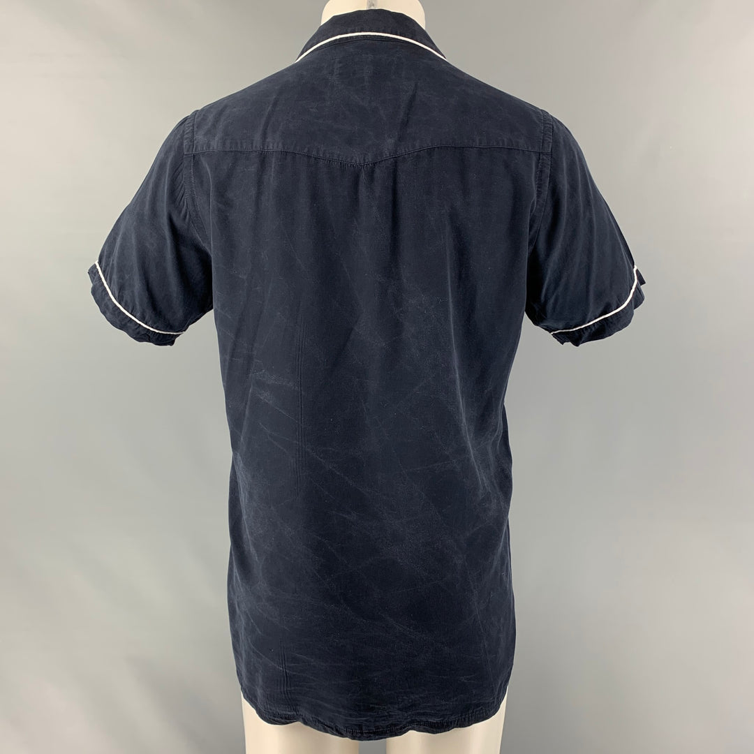 OFFICINE GENERALE Camisa de manga corta Camp de mezcla de algodón azul marino talla M