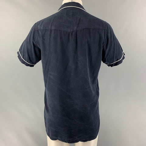 OFFICINE GENERALE Size M Navy Cotton Blend Camp Short Sleeve Shirt