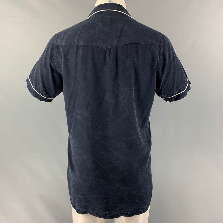 OFFICINE GENERALE Camisa de manga corta Camp de mezcla de algodón azul marino talla M