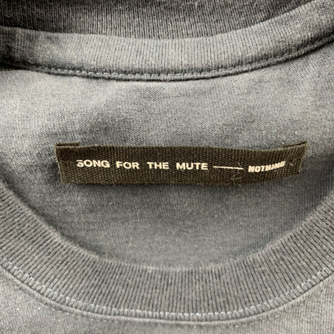 SONG FOR THE MUTE Size L Navy Graphic Cotton Crew-Neck T-shirt