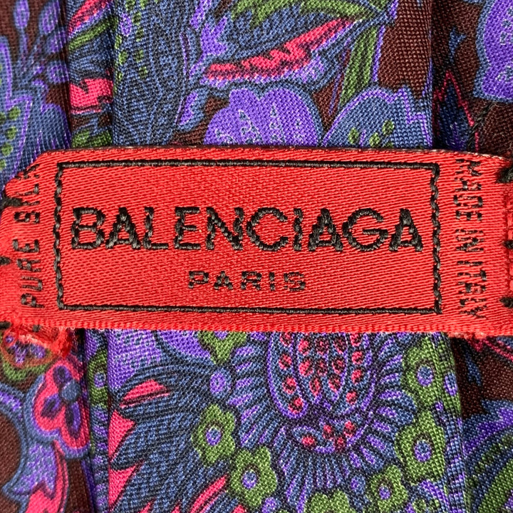 BALENCIAGA Purple Yellow Floral Silk Tie