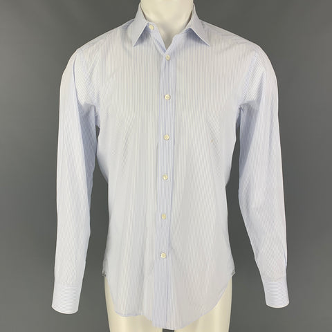 LANVIN Taille M Chemise à manches longues boutonnée en coton à rayures bleu clair et blanc