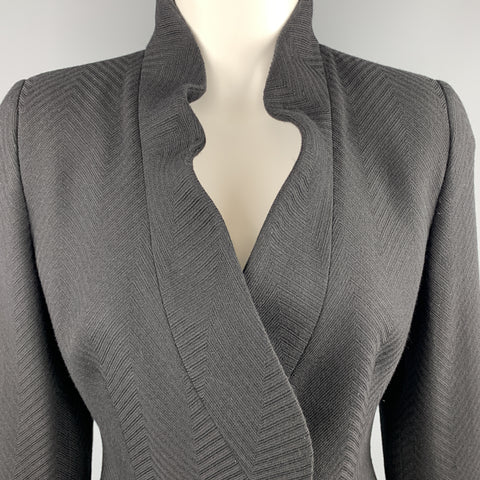 GIORGIO ARMANI Size 4 Black Chevron Textured Wool Shawl Collar Jacket