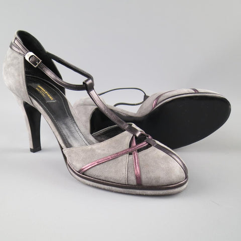 SONIA RYKIEL Talla 10 Zapatos de tacón con tira en T de ante gris y morado