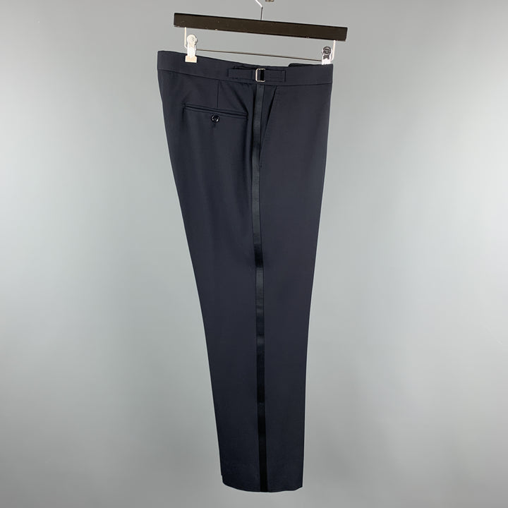 RALPH LAUREN Black Label Talla 37 Pantalón de vestir de esmoquin de lana lisa azul marino