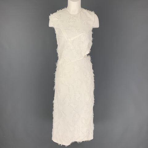 JIL SANDER Vestido recortado de viscosa con textura blanca talla 2