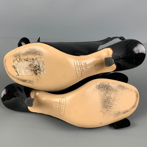 MARC JACOBS Size 6.5 Black Velvet Patent Leather Slingback Pumps