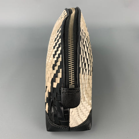COLE HAAN Black & Beige Woven Leather Clutch
