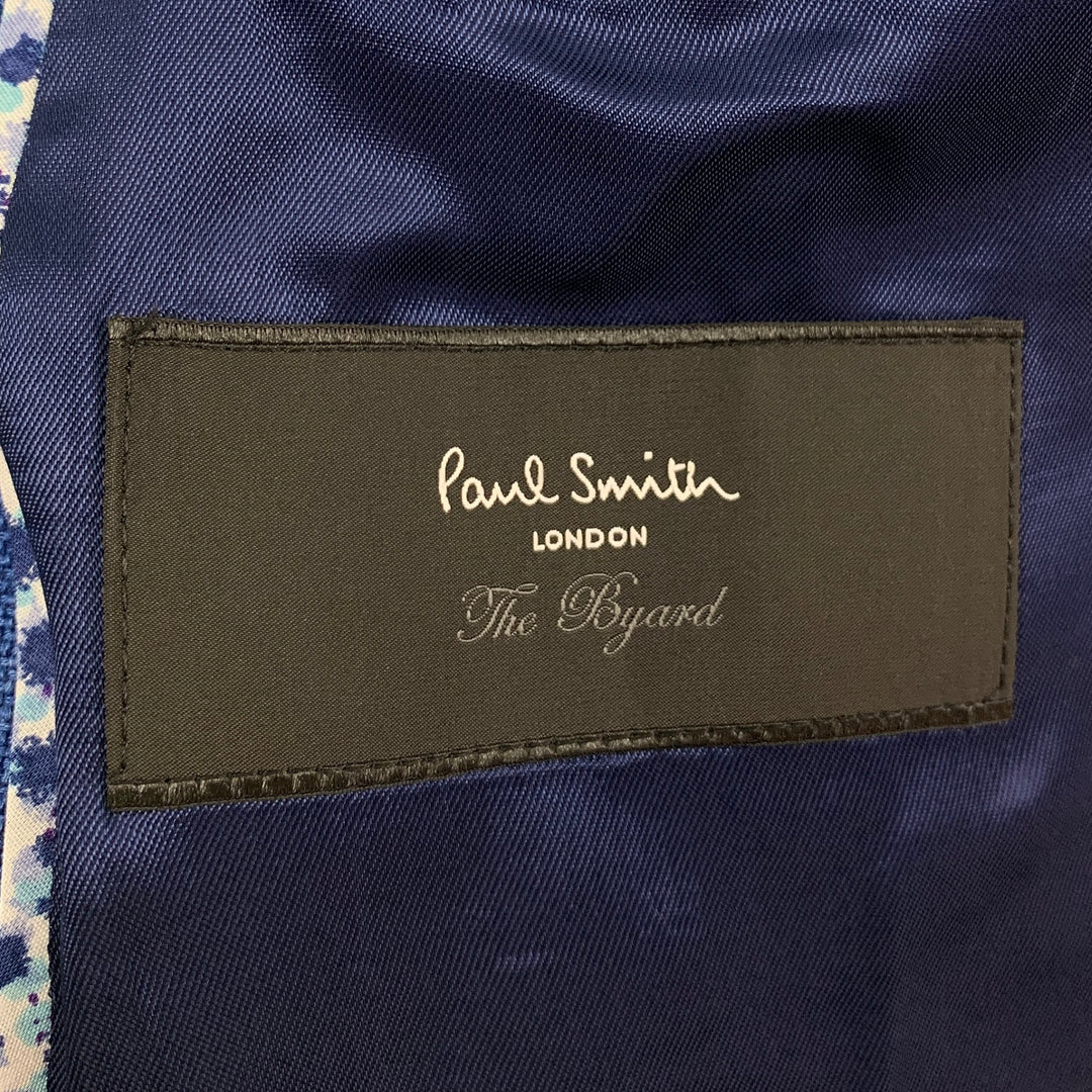 PAUL SMITH The Byard Size 44 Short Blue Woven Wool / Silk Notch Lapel Sport Coat