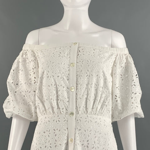 VERONICA BEARD Size 4 White Cotton Eyelet Short Sleeve Long Dress