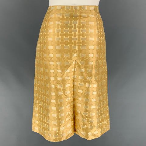 BURBERRY PRORSUM Spring 2006 Size 8 Gold Geomtric Silk Knee-Length Skirt