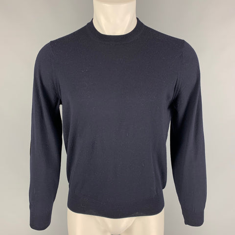 BRUNELLO CUCINELLI Size M Navy Brown Wool Cashmere Elbow Patches Pullover