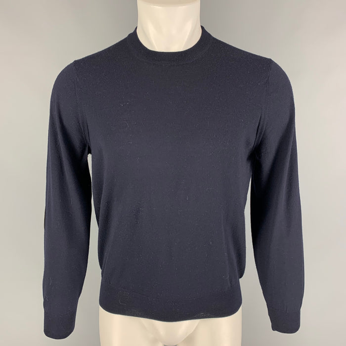 BRUNELLO CUCINELLI Size M Navy Brown Wool Cashmere Elbow Patches Pullover