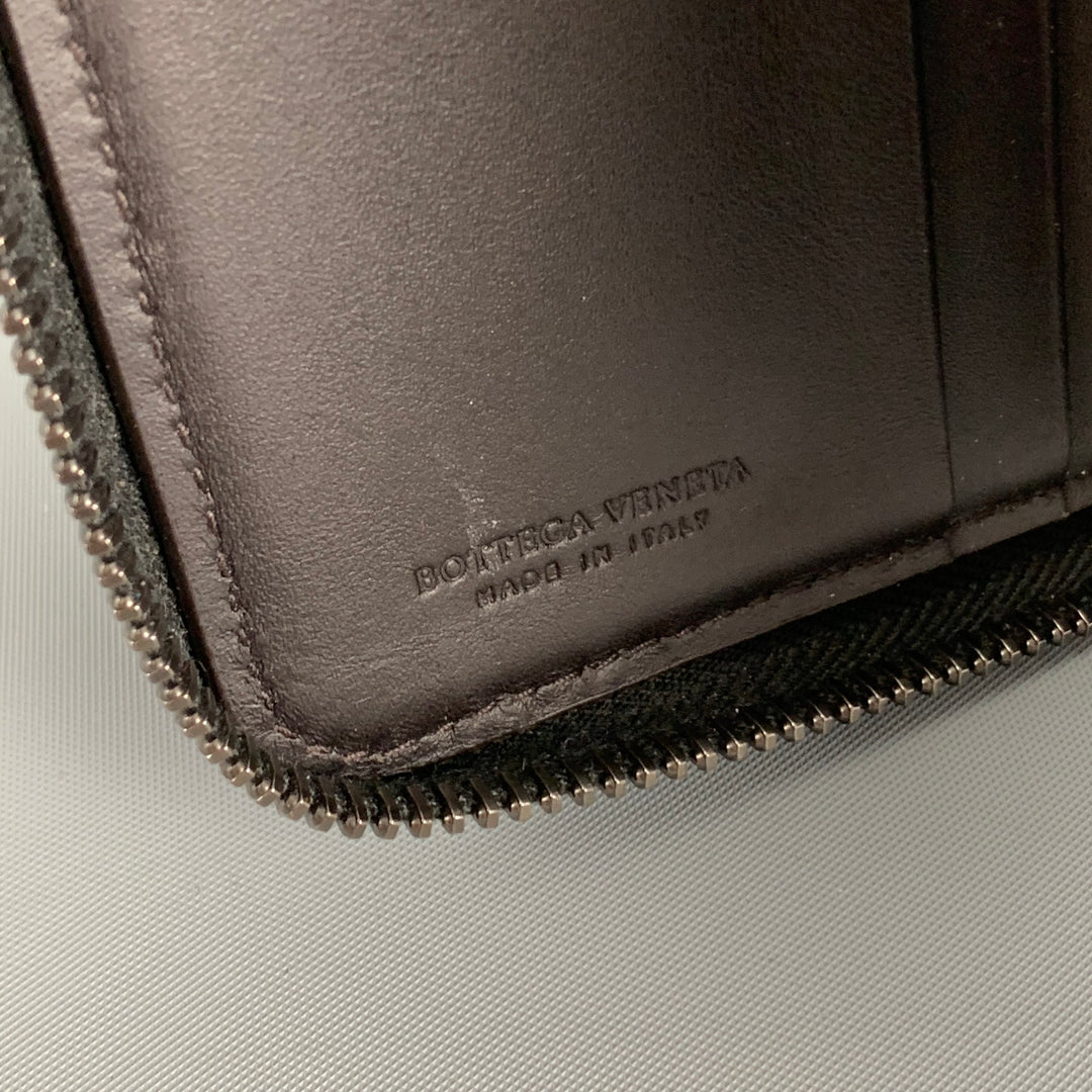 BOTTEGA VENETA Dark Brown Woven Leather Wallet
